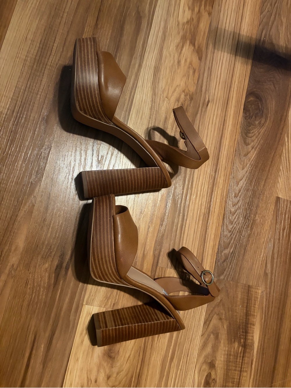 Steve Madden Tan Brown Leather Wedge Sandals with Ankle Strap